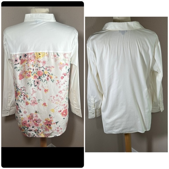 Lot of 2 Worth Button up tops blouses size Medium Floral Cream White Linen Silk - Picture 2 of 16